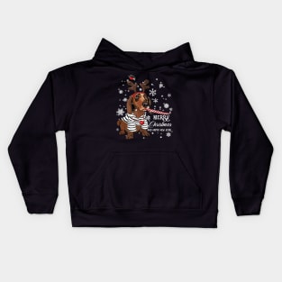 cute dachshund merry christmas and happy new year Kids Hoodie